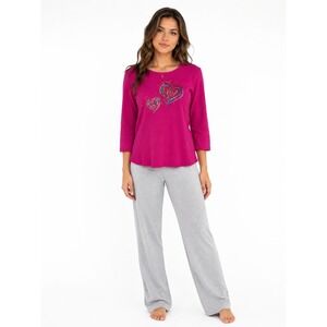 Quacker Factory Love is in the Air Waffle 3/4 Sleeve Top Vibrant Pink,  S  #16M